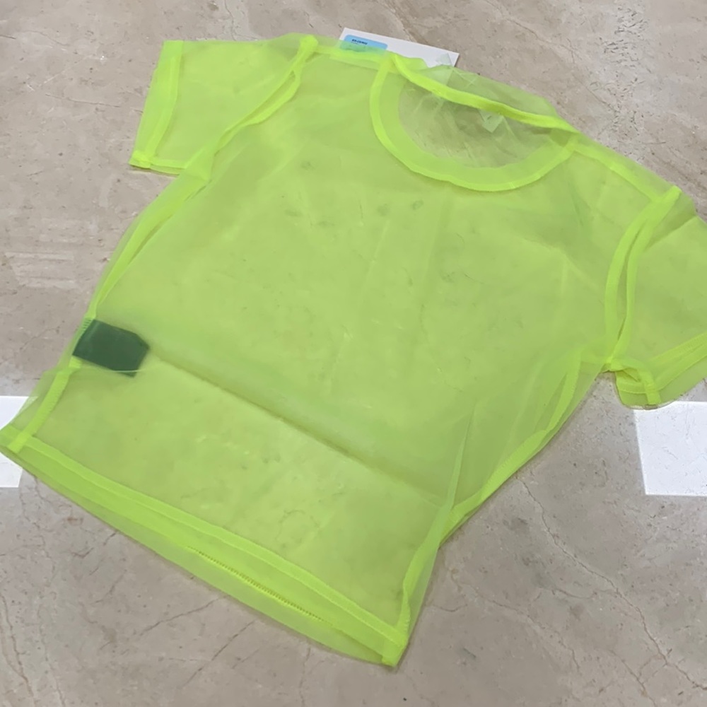 EMMA & SAM MESH CROPPED SHORT SLEEVE TOP LAYERING IN NEON LEMON SZ SMALL - Picture 4 of 14